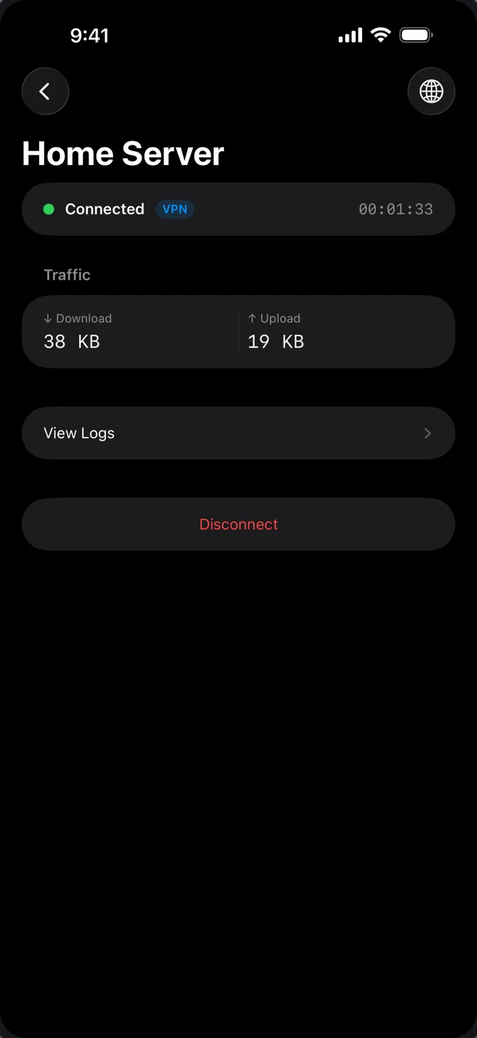 Active VPN tunnel screen